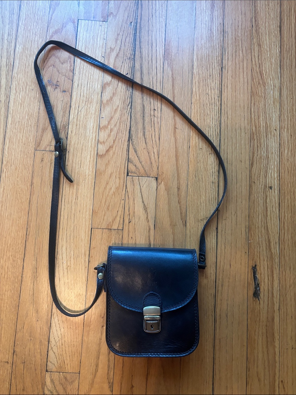 Florence Made in Italy Compact Black Leather Crossbody with Front Lock